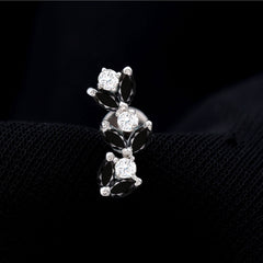 Marquise Black Onyx and Moissanite Leaf Ear Crawler Earring