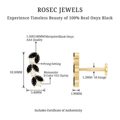 Marquise Black Onyx and Moissanite Leaf Ear Crawler Earring