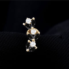 Marquise Black Onyx and Moissanite Leaf Ear Crawler Earring