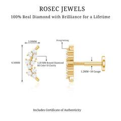Natural Round Diamond Cluster Curved Helix Earring