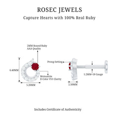 Round Ruby and Moissanite Unique Helix Earring