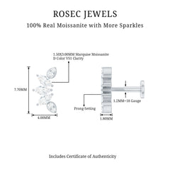Marquise and Round Cut Moissanite Curved Leaf Helix Earring