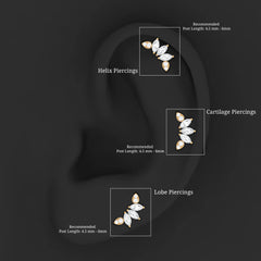 Marquise and Round Cut Moissanite Curved Leaf Helix Earring
