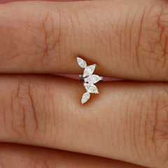 Marquise and Round Cut Moissanite Curved Leaf Helix Earring