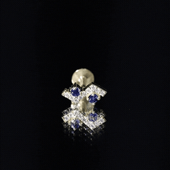 Blue Sapphire and Moissanite Zig Zag Helix Earring