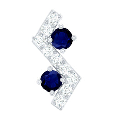 Blue Sapphire and Moissanite Zig Zag Helix Earring