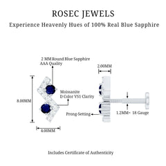 Blue Sapphire and Moissanite Zig Zag Helix Earring
