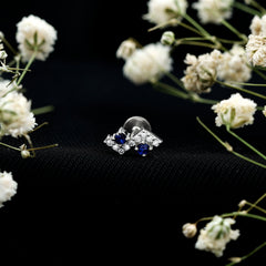 Blue Sapphire and Moissanite Zig Zag Helix Earring