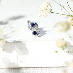 Blue Sapphire and Moissanite Zig Zag Helix Earring