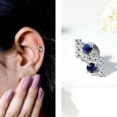 Blue Sapphire and Moissanite Zig Zag Helix Earring