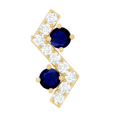 Blue Sapphire and Moissanite Zig Zag Helix Earring