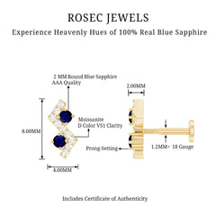 Blue Sapphire and Moissanite Zig Zag Helix Earring