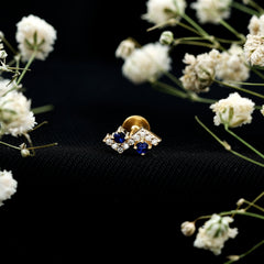 Blue Sapphire and Moissanite Zig Zag Helix Earring