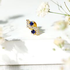 Blue Sapphire and Moissanite Zig Zag Helix Earring