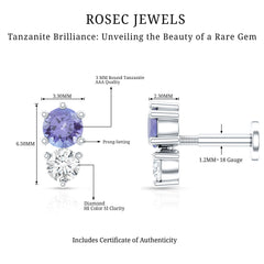 Round Cut Tanzanite Diamond Two Stone Conch Earring