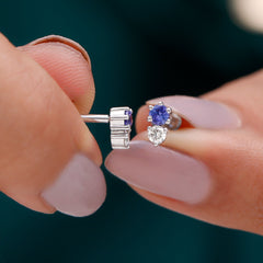Round Cut Tanzanite Diamond Two Stone Conch Earring