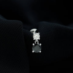 Round Black Onyx and Moissanite Helix Drop Earring