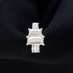 Baguette and Round Moissanite Designer Earring for Helix Piercing