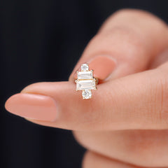 Baguette and Round Moissanite Designer Earring for Helix Piercing