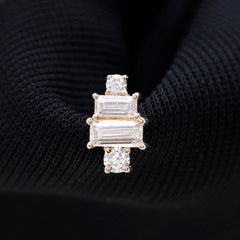 Baguette and Round Moissanite Designer Earring for Helix Piercing