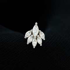 Marquise Moissanite Cluster Leaf Earring for Cartilage Piercing