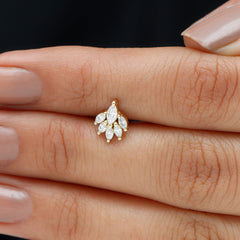 Marquise Moissanite Cluster Leaf Earring for Cartilage Piercing