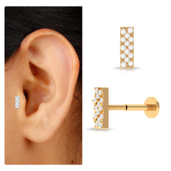 Genuine Diamond Gold Bar Earring for Tragus Piercing