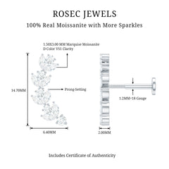 Marquise and Round Moissanite Leaf Helix Earring