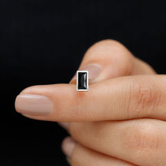 Baguette Cut Black Onyx Helix Earring in Bezel Setting