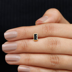 Baguette Cut Black Onyx Helix Earring in Bezel Setting