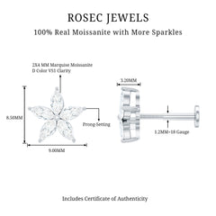 Marquise Cut Moissanite Floral Earring for Cartilage Piercing
