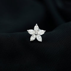 Marquise Cut Moissanite Floral Earring for Cartilage Piercing
