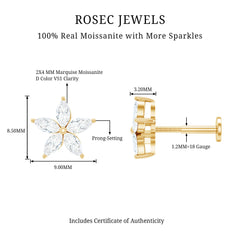 Marquise Cut Moissanite Floral Earring for Cartilage Piercing
