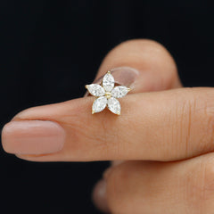Marquise Cut Moissanite Floral Earring for Cartilage Piercing