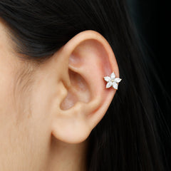 Marquise Cut Moissanite Floral Earring for Cartilage Piercing
