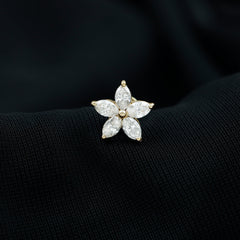 Marquise Cut Moissanite Floral Earring for Cartilage Piercing