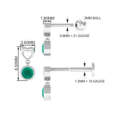 Emerald Heart Drop Earring for Tragus Piercing