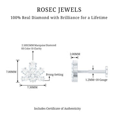 Marquise Diamond Lotus Earring for Upper Lobe Piercing