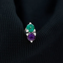 Real Amethyst and Emerald Earring for Helix Piercing