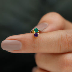 Real Amethyst and Emerald Earring for Helix Piercing