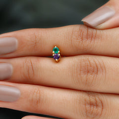 Real Amethyst and Emerald Earring for Helix Piercing
