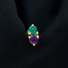 Real Amethyst and Emerald Earring for Helix Piercing