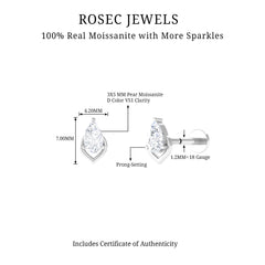 3X5MM Pear Shape Moissanite Solitaire Cartilage Earring
