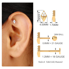 Natural Diamond Geometric Tragus Earring in Gold