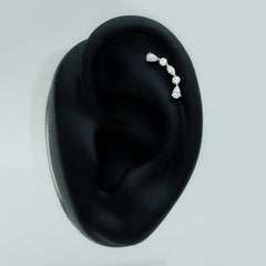 Certified Moissanite Curved Crawler Earring for Helix Piercing