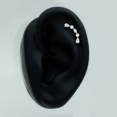 Certified Moissanite Curved Crawler Earring for Helix Piercing