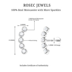 Round Moissanite Gold Crawler Earring for Helix Piercing