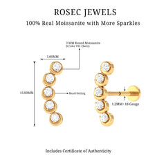 Round Moissanite Gold Crawler Earring for Helix Piercing