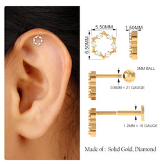 Unique Real Diamond Gold Star Earring for Cartilage Piercing