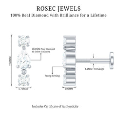 Natural Three Diamond Cartilage Earring with Flat Back